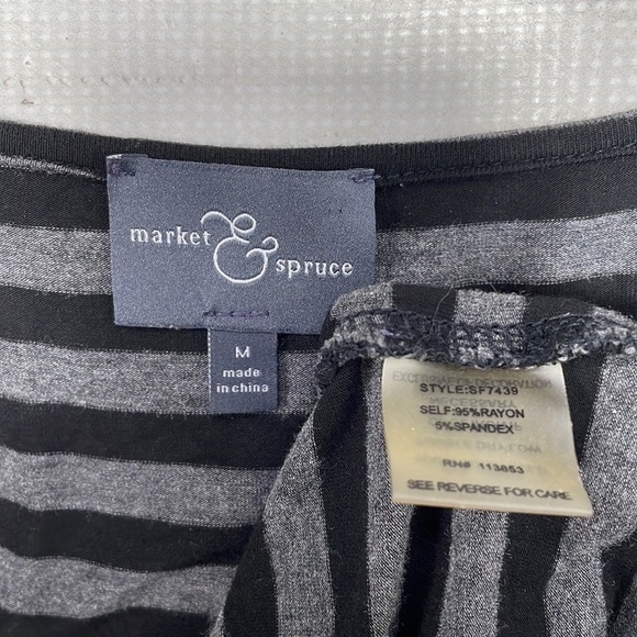 Market & Spruce Dress Grey Black Stripes Layered Ruffles Size Medium - Picture 11 of 11